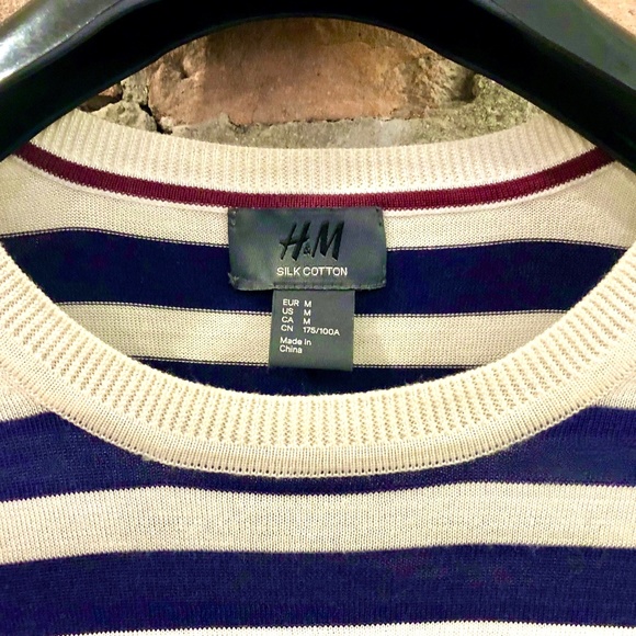 H&M Men's Fine Knit Nautical Striped Silk Sweater Medium - Picture 6 of 13